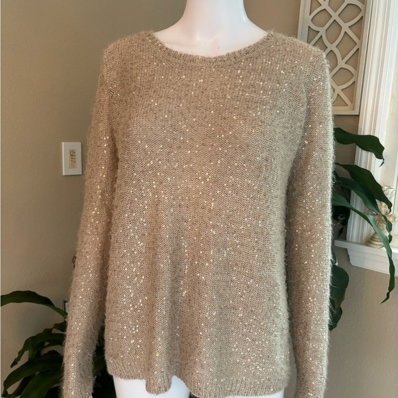 The Limited Tan and Gold sequins  Crew Neck Sweater - Picture 1 of 7